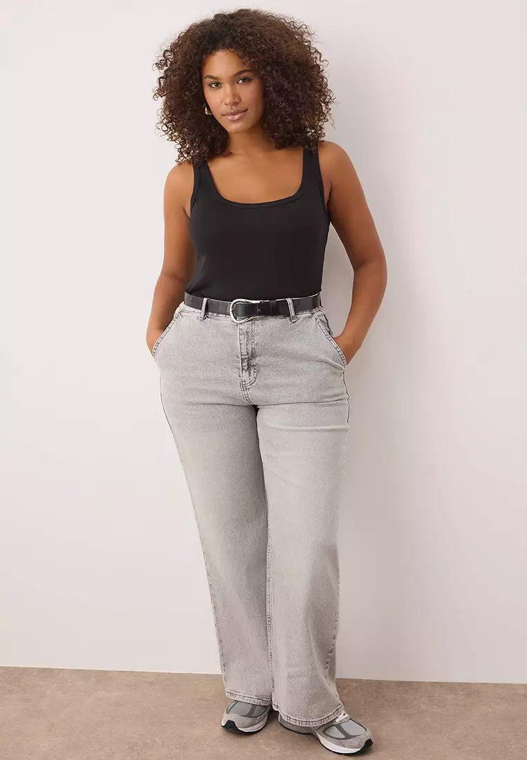 Black U-Neck Soft Fabric 100% Cotton Knitted Plus Size Tank Top Tbbss25Cv00017