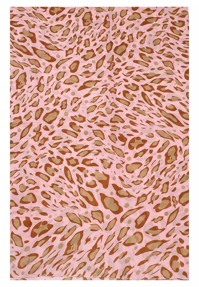 Leopard Print Poly.-Viscose Scarf Wanita Motif Tutul Animal-Print Rose Pink
