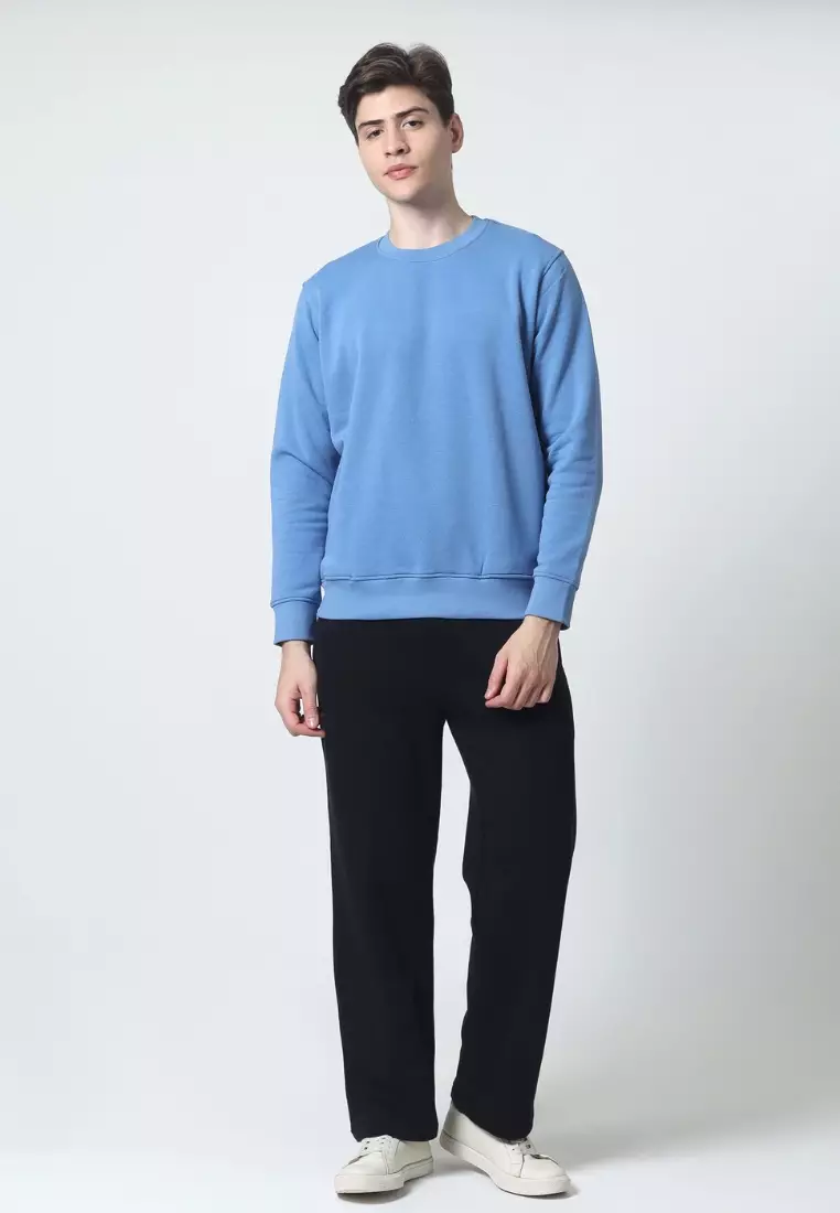 Cotton Well Coofy Crewneck Sweatshirt with Hidden Pocket Steel Blue | Sweater Polos Kantong Tersembunyi Biru Tua