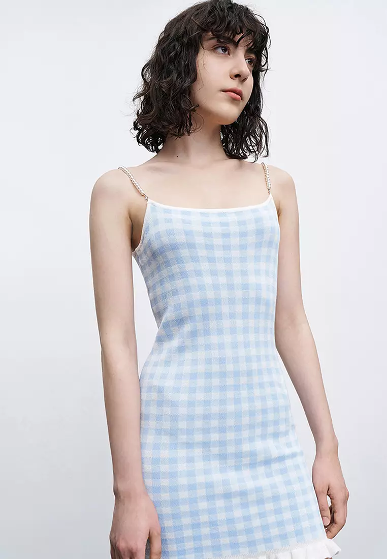 Checkered Frill Trim Cami Dress