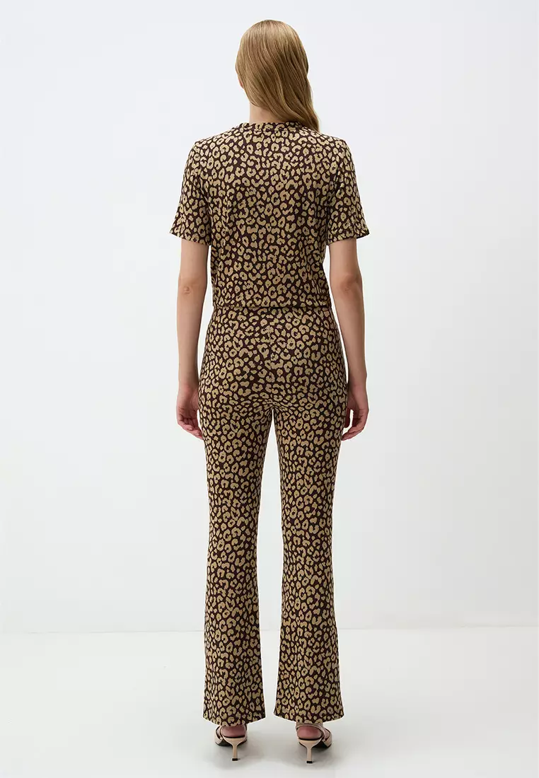 Jimmy Key Brown High Waist Slim Fit Leopard Print Pants