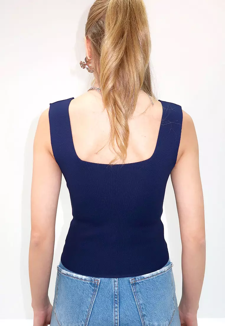 Square Neck Seasonal Mercerized 2-Piece Knitwear Top