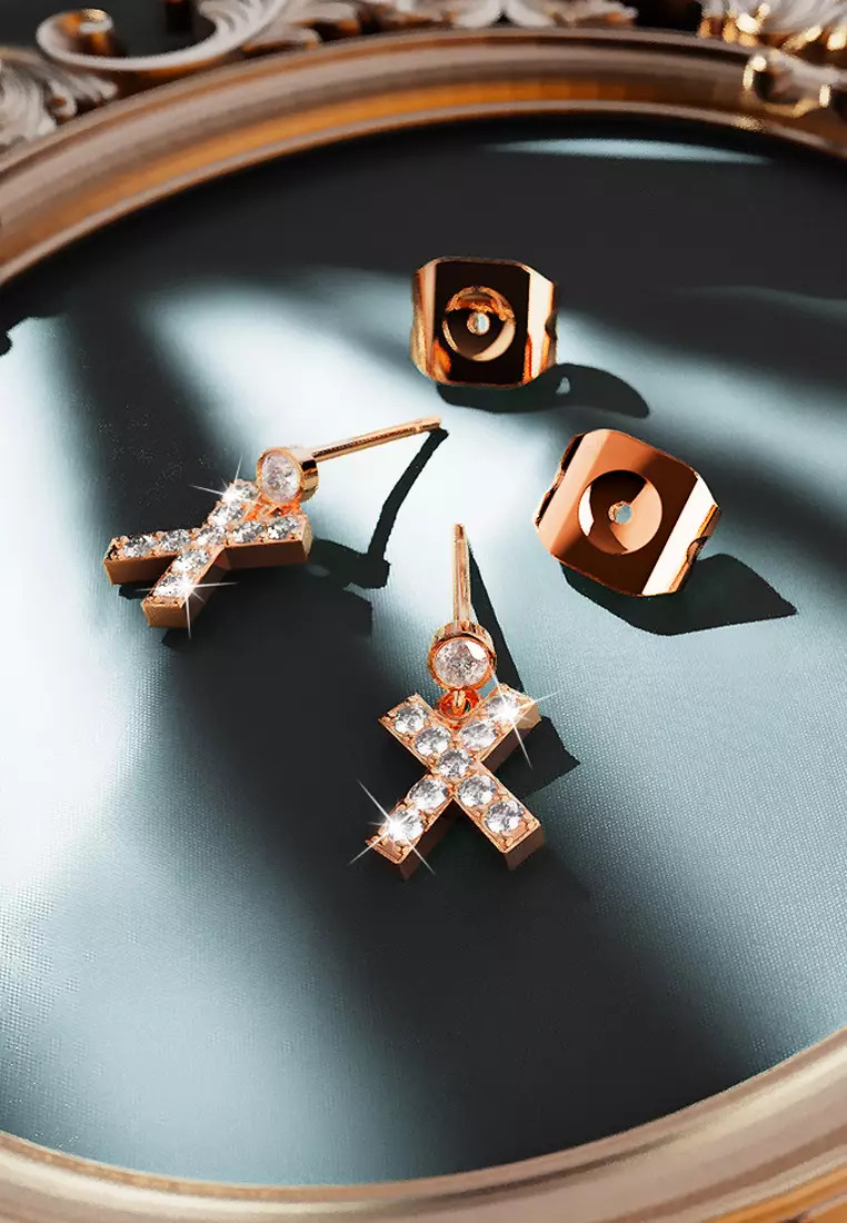 Solid 925 Sterling Silver Initial Crystal Personalised Alphabet Letter Earrings Rose Gold - X