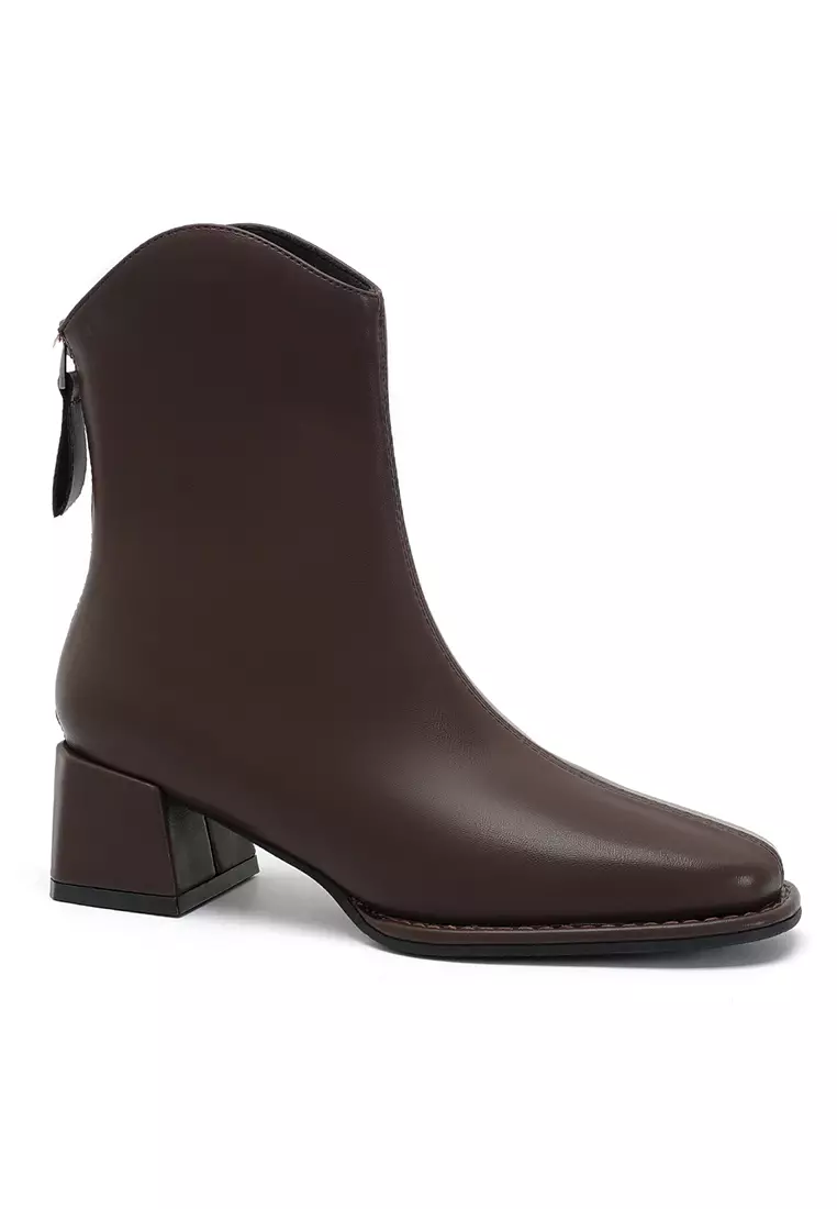 brown synthetic low ankle boots