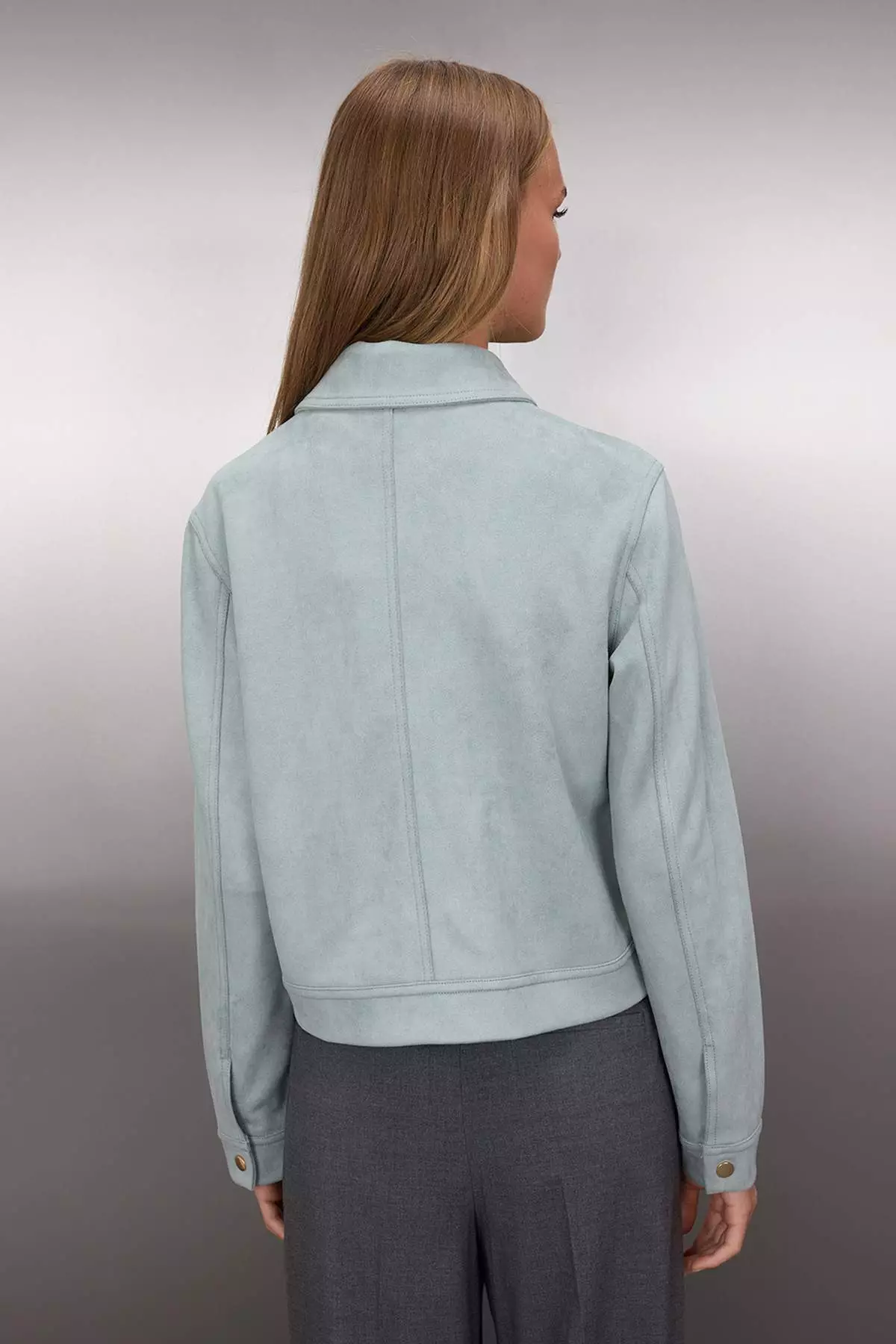 Blue Fitted Mold Suede Slim Jacket Coat