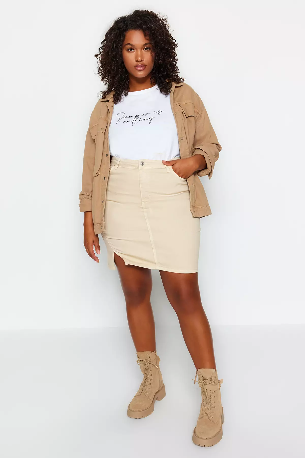 Beige denim hot sale mini skirt