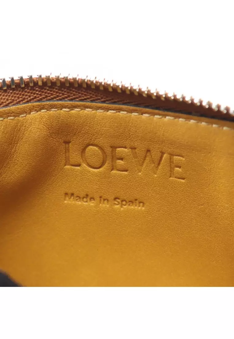 Pre-Loved LOEWE Anagram fragment case coin purse leather Brown