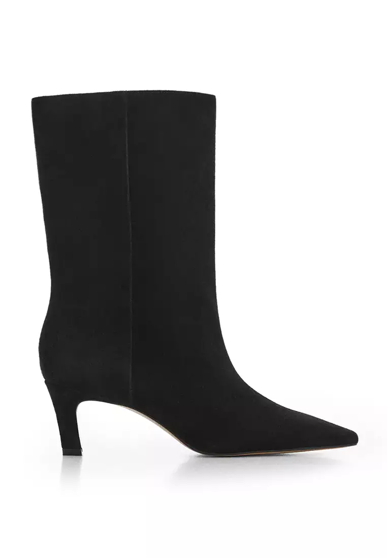 Discount on Mango  shoes - SKU: Leather Boots With Kitten Heels