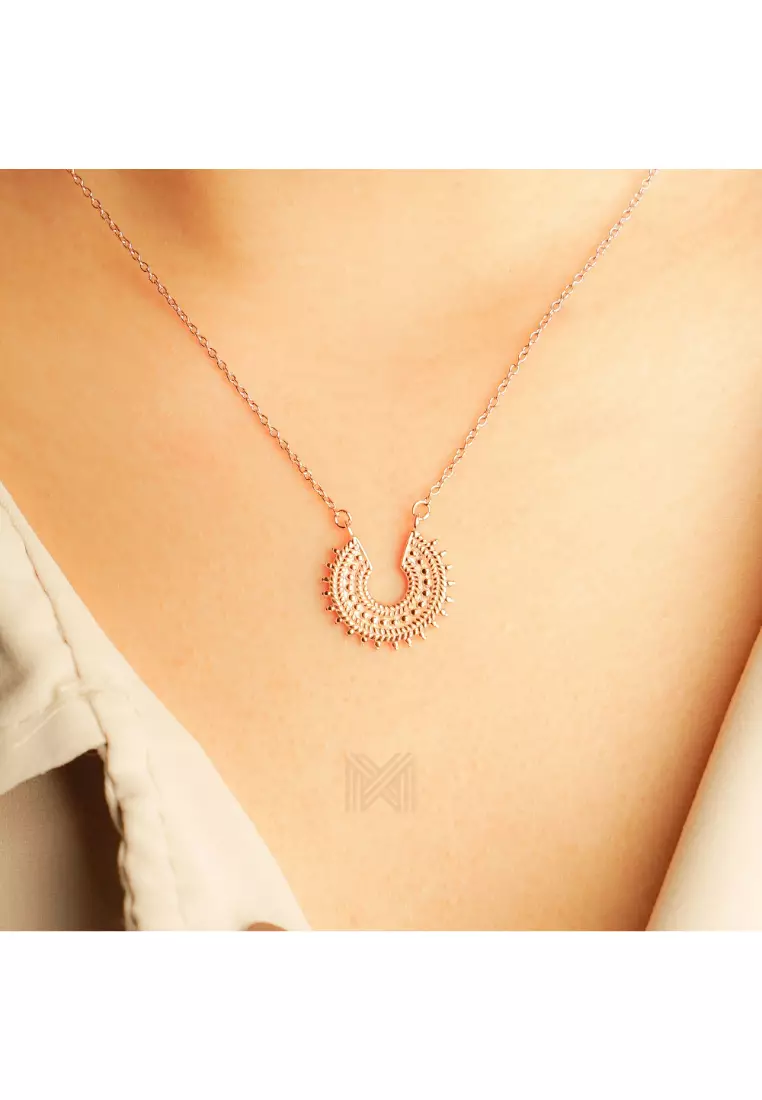 Millennia 2000 Chain with Filigree Ethnic Boho Charm Rose Gold Necklace with 925 Sterling Silver