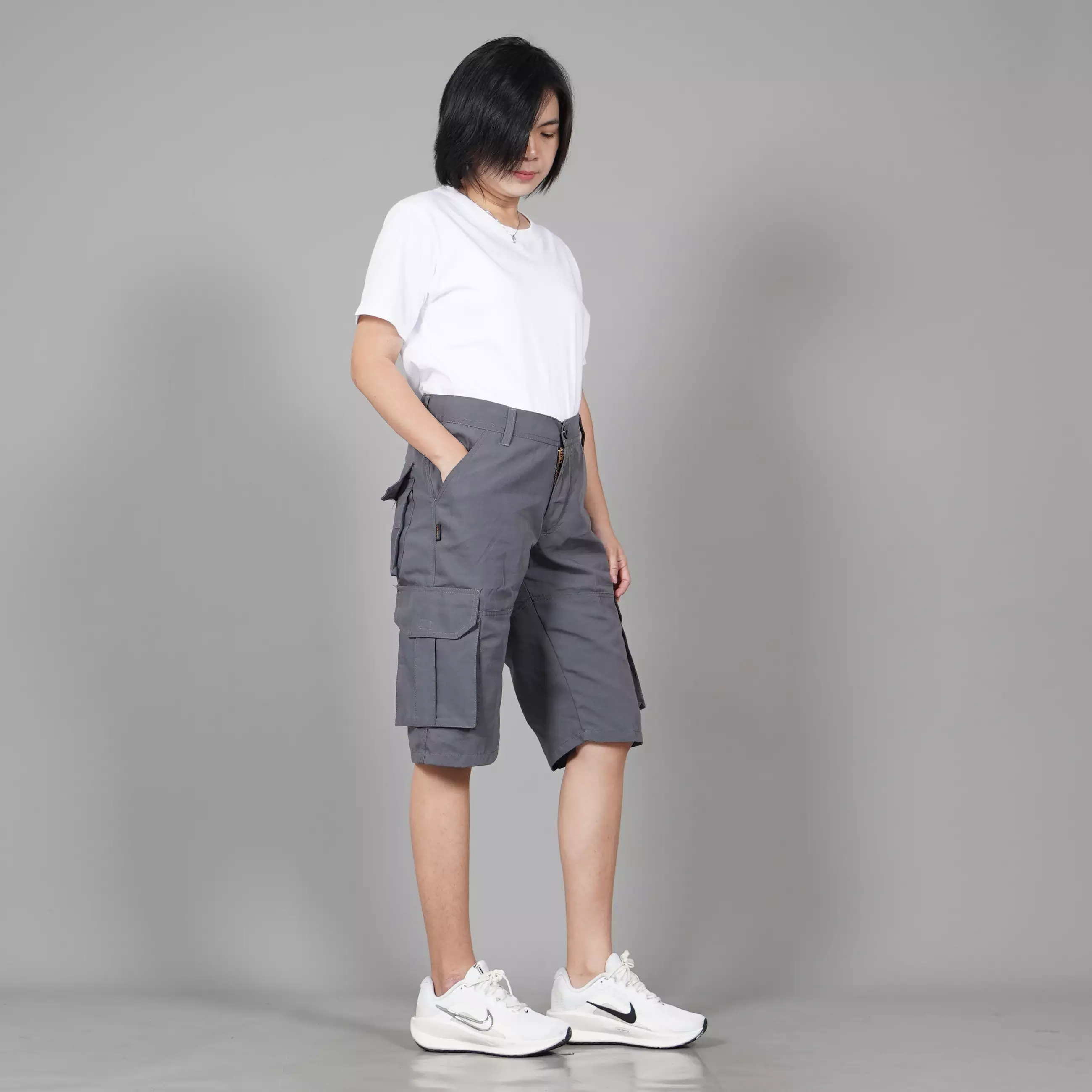  CHARLEY Celana Cargo Pendek Wanita Cargo Pants Wanita - ABU