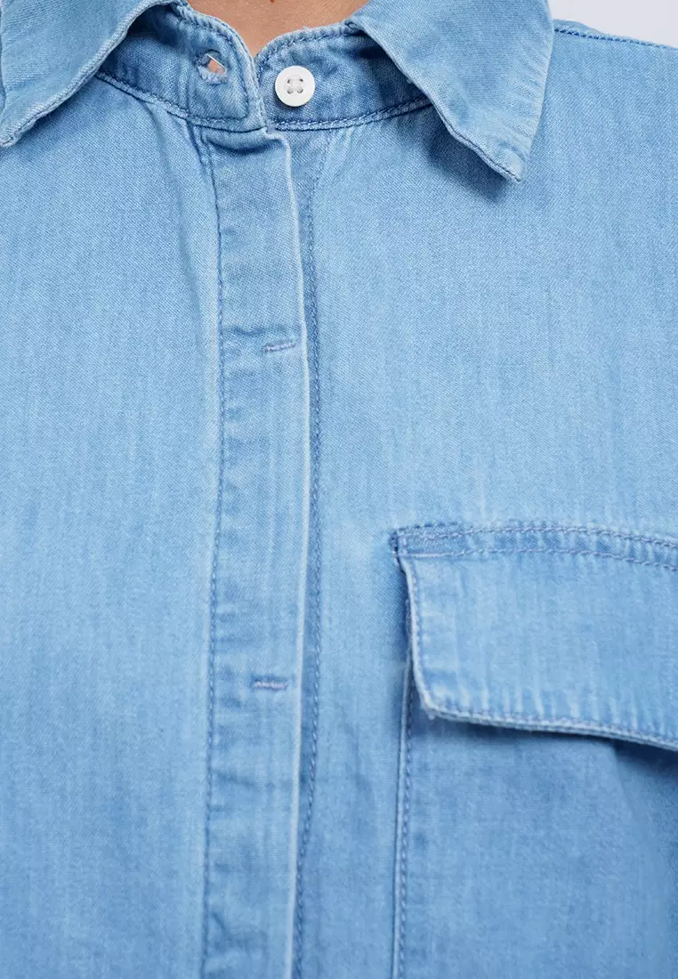 Tirajeans Oversized Denim Shirt 7-LSSXSEA225H122 Lt. Blue