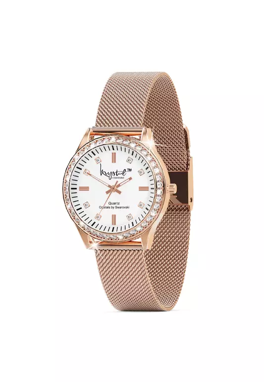Sensational Lux Rose Gold on White Watch Embellished With SWAROVSKI® Crystals