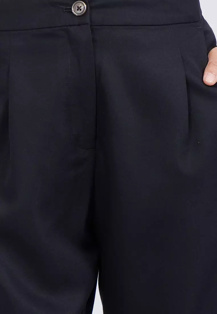 Ankle Length Pants with Front Pleats BLACK
