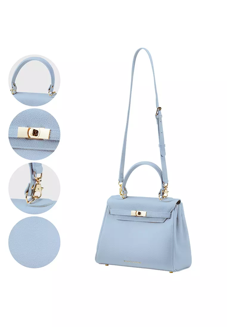 Victoria女士藍色顶柄手提包 带金色五金件