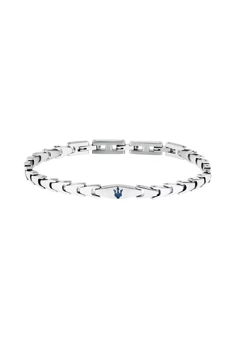 MASERATI Jewels 215mm Men's Stainless Steel Bracelet, Sliver & Blue, JM225AVD85 (Adjustable)