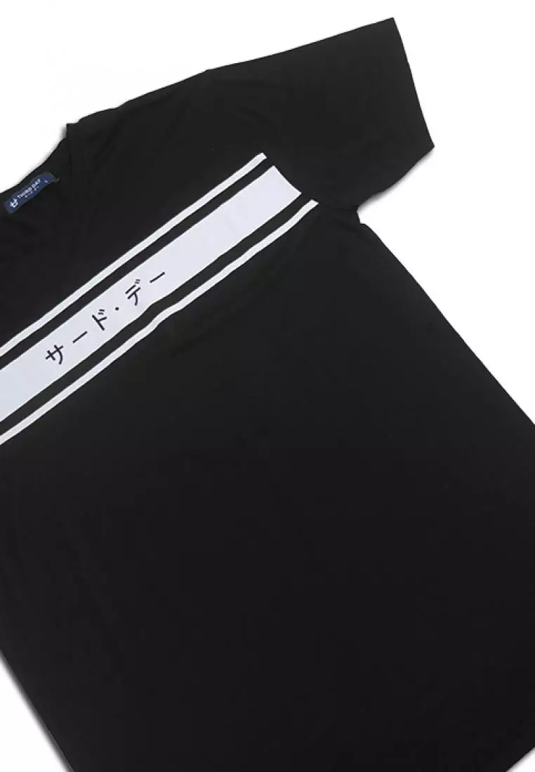MTD12C 3line katakana blk T-shirt Hitam
