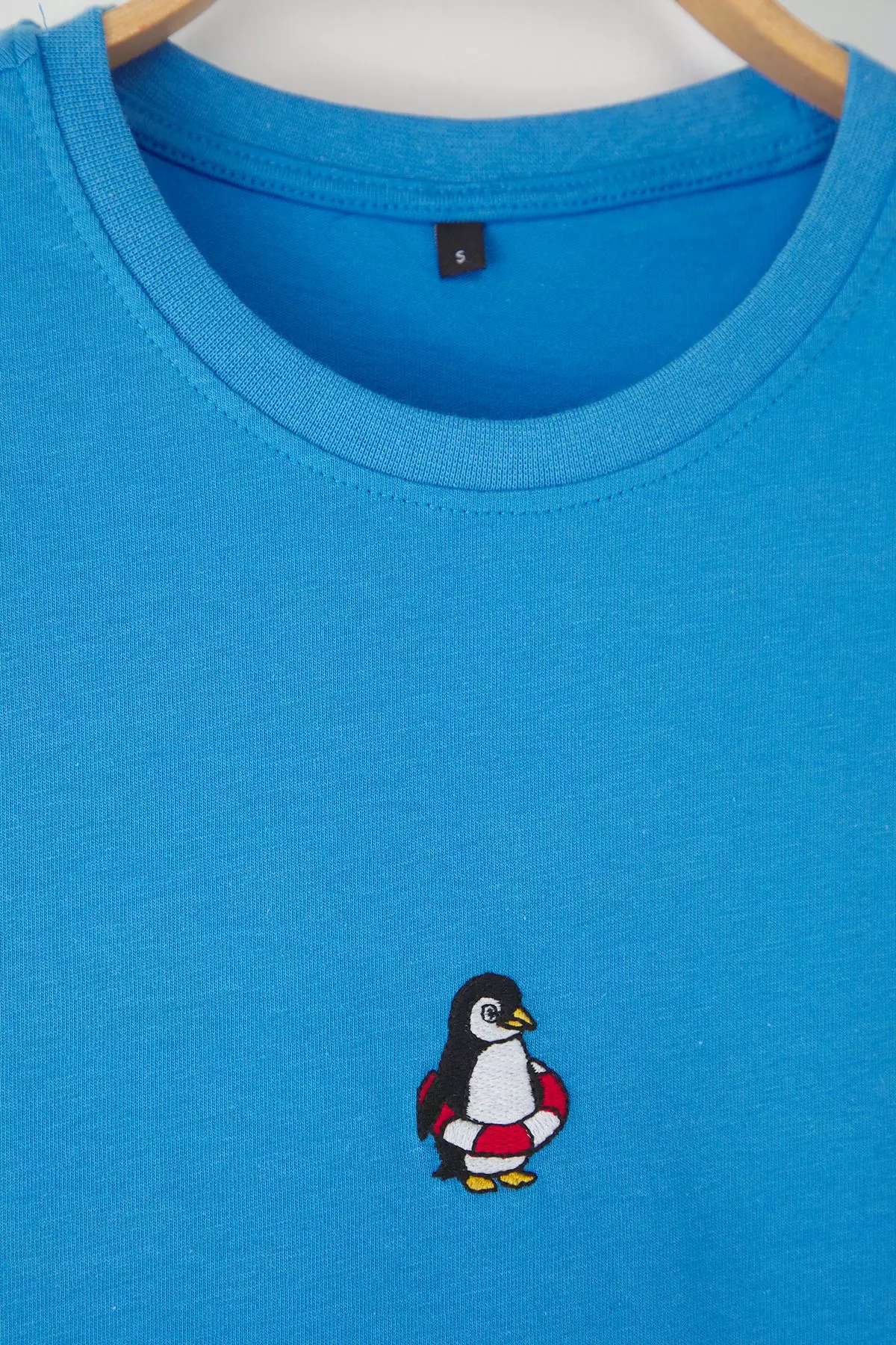 Blue Oversize/Wide Cut Penguin Embroidered 100% Cotton T-Shirt TMNSS23TS00243