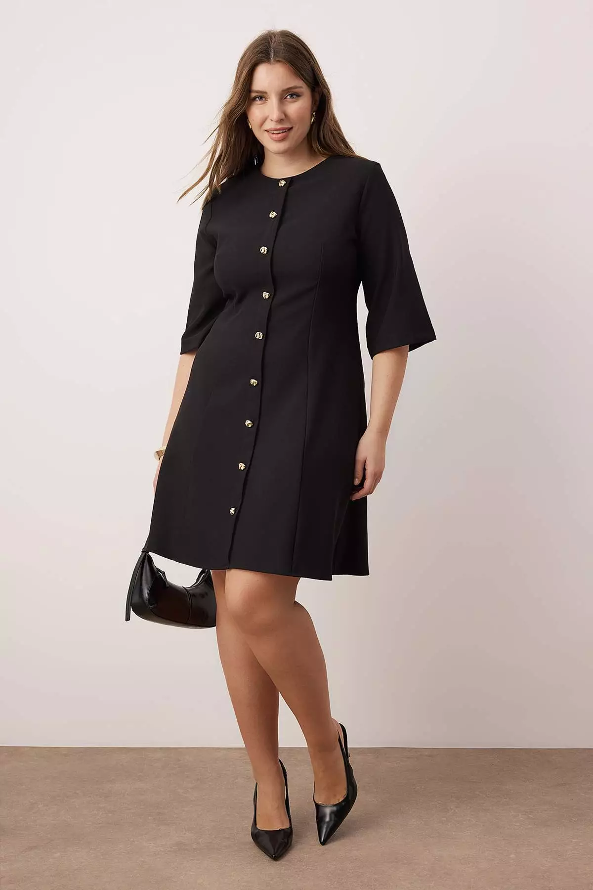 Buy Trendyol Black Gold Button Mini Woven Plus Size Dress Tbbaw26Ah00068  2026 Online | ZALORA