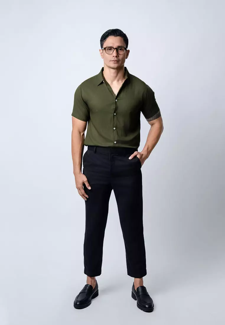 Viscose Dark Green Casual Shirt SS