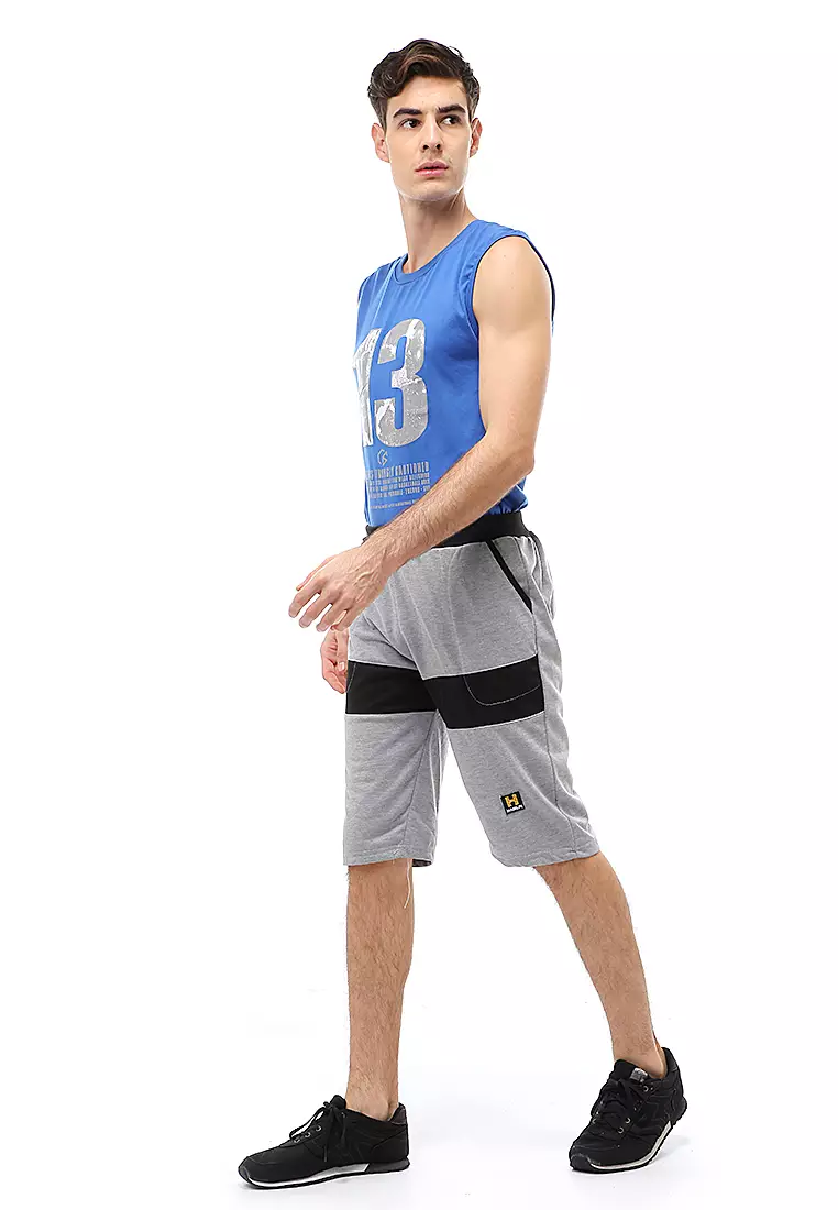Rishham Short Pants Celana Pendek Pria Kombinasi Material Baby Terry ORIGINAL - Light Gray