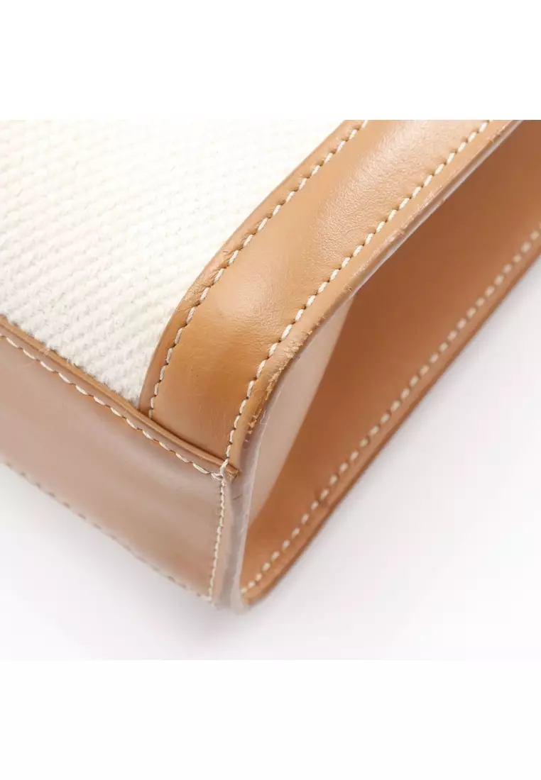 Pre-Loved Celine Small Vertical Hippopotamus Handbag tote bag canvas leather off white light brown 2WAY