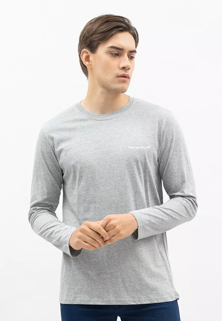 Houseofcuff Kaos Cotton Combed Lengan Panjang Pria Abu Muda