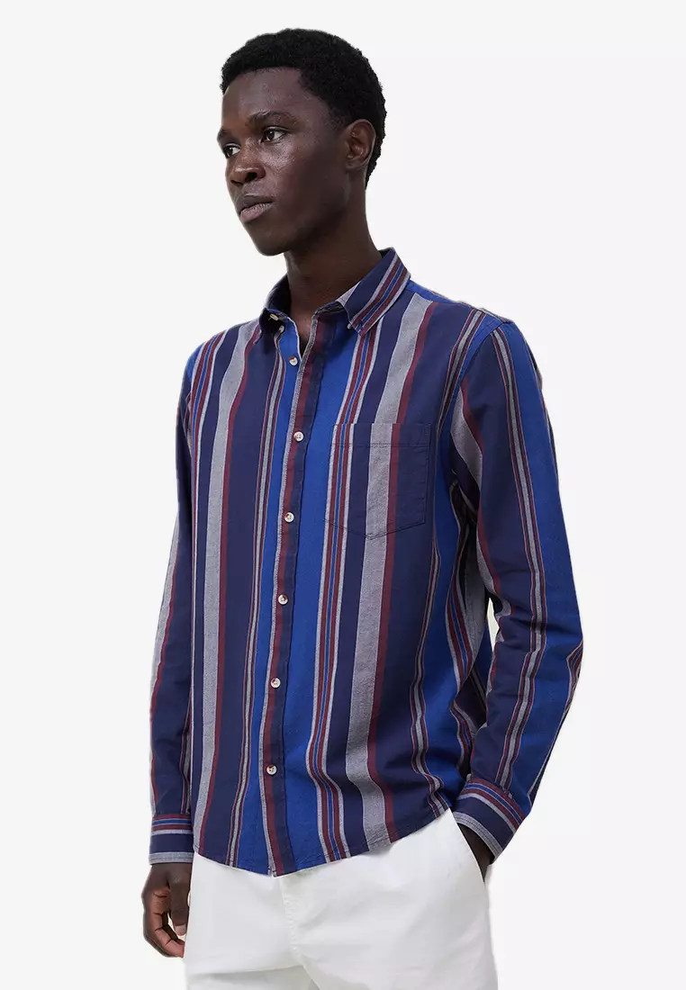 Buy Men Blue Classic Fit Stripe Full Sleeves Formal Shirt Online