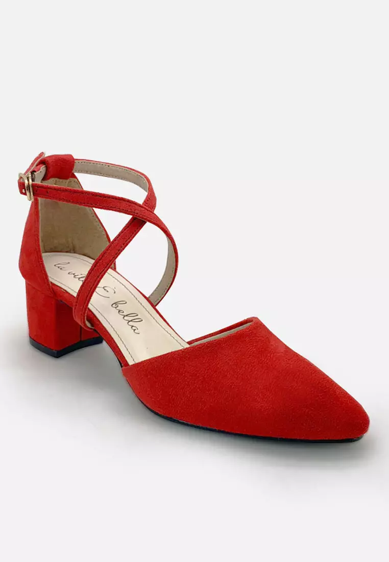 Ariana Pointed Toe Cross Sepatu Block Heels
