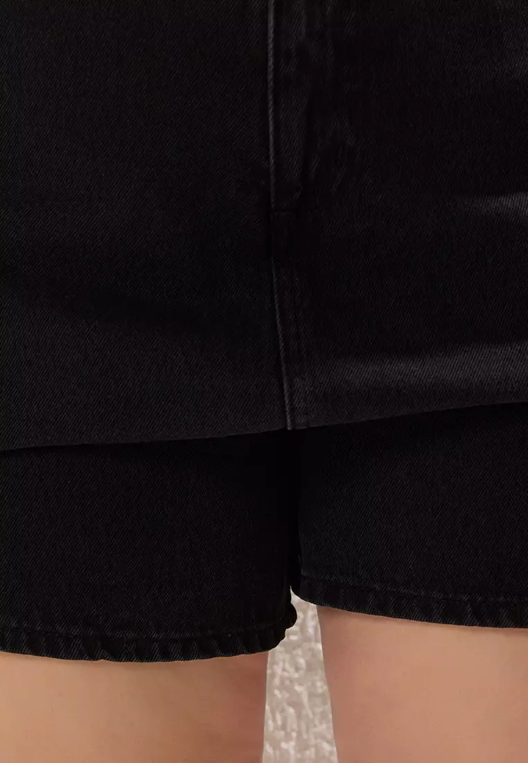 Black High Waist Wide Leg Plus Size Shorts Skirt TBBSS25AP00032