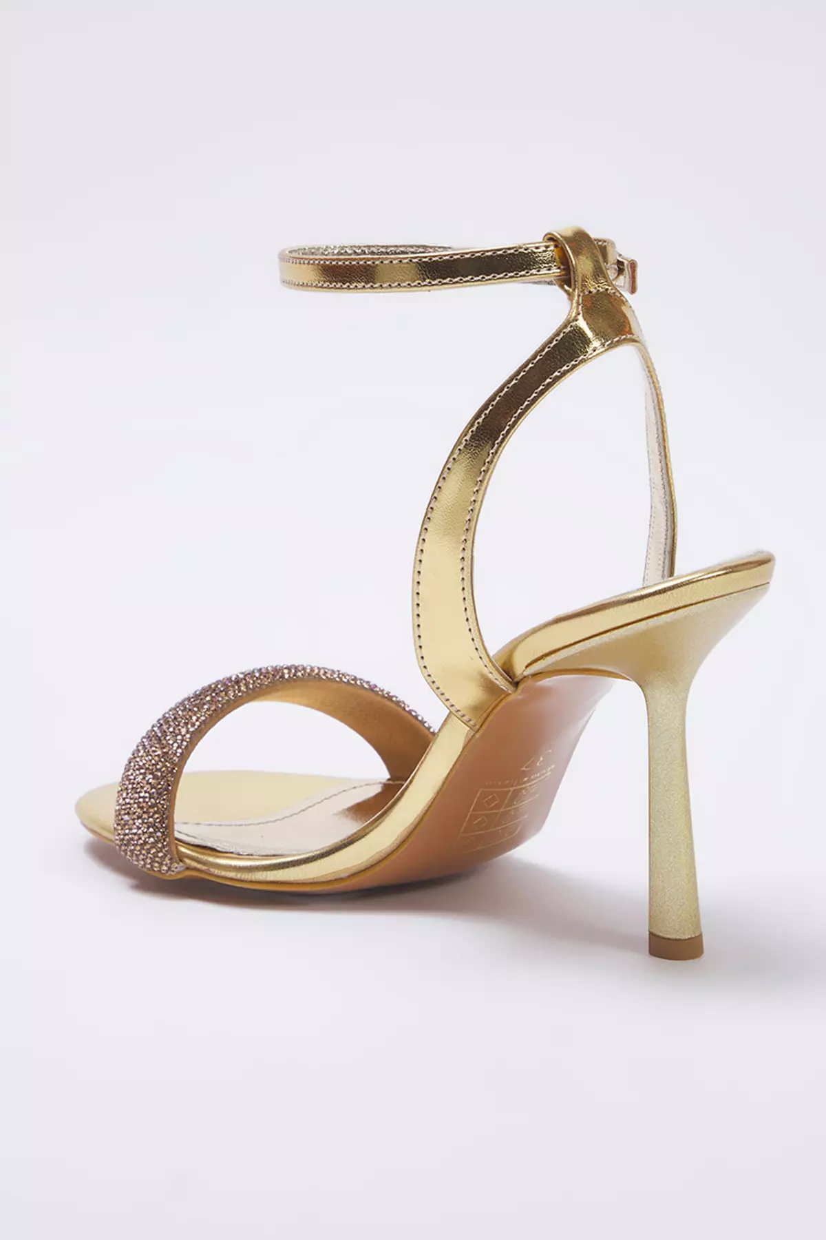 Gold Rhinestone Almond Toe Women's Evening Dress Thin Heeled Sandals Takss25To00049