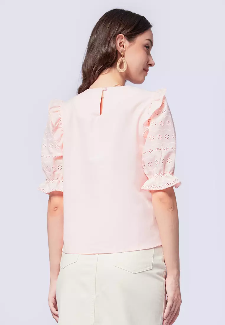 Jual Et Cetera Puff Sleeve Blouse With Ruffles Soft Pink Original