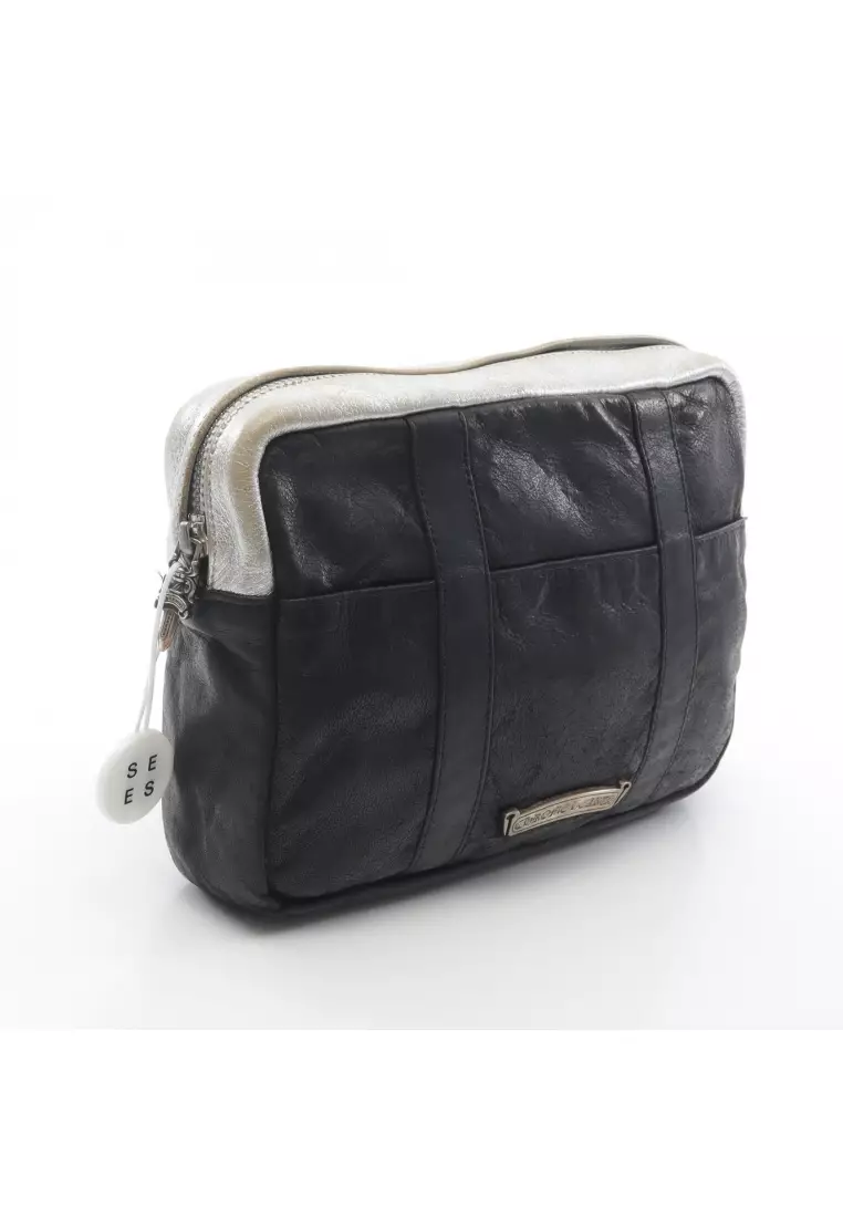 Pre-Loved Chrome Hearts Large Dagger Zip Clutch Pouch leather black Silver