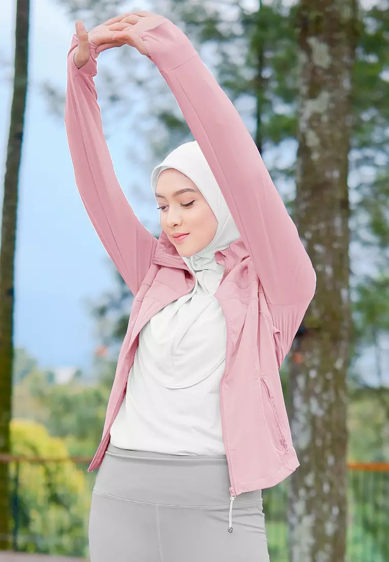 Zelena - Clemen Hoodie Fit | Jaket Olahraga Wanita Slim Fit Anti UV Gym Yoga Pilates - Plume Pink