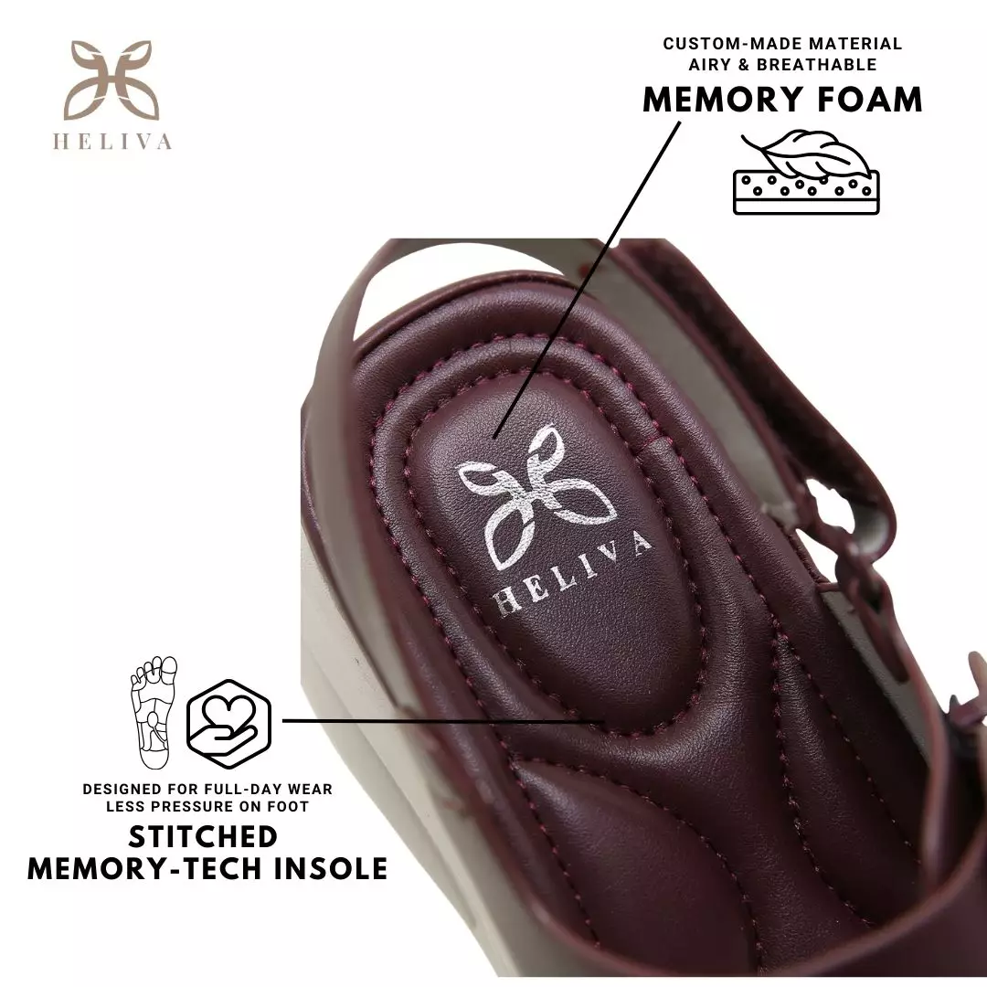 Heliva Savira Sandal Wedges Strap Buckle Hook Ankle Wrap Velcro