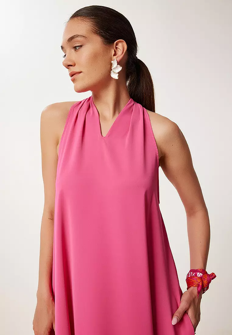 Halter Neck Draped Long Stylish Dress