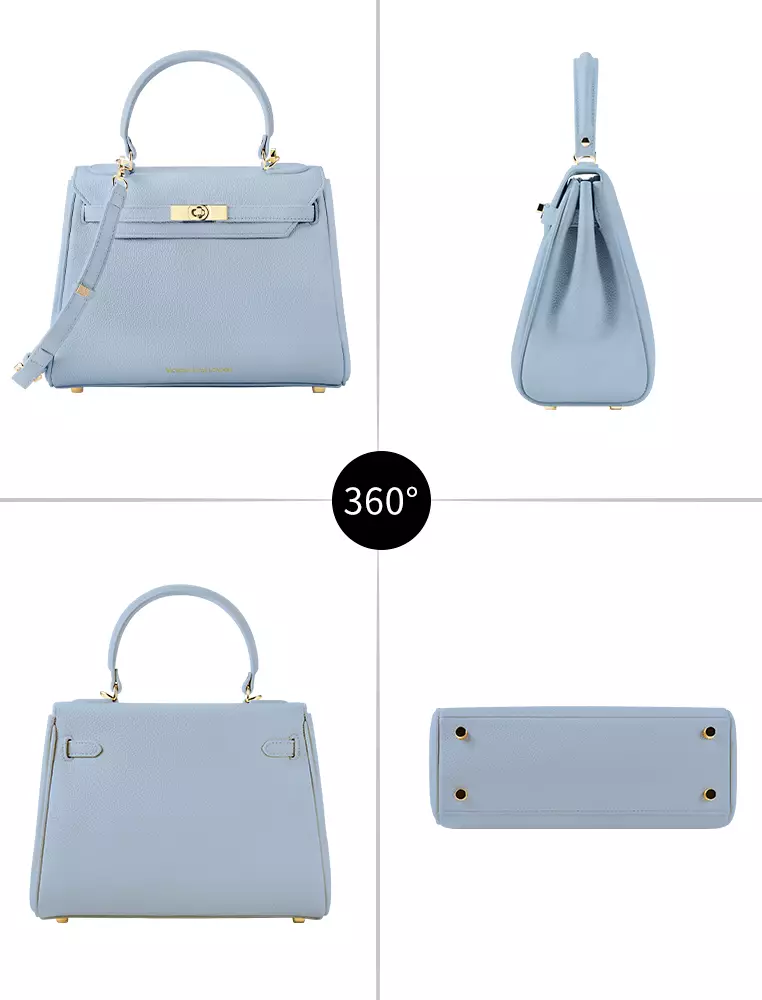Victoria女士藍色顶柄手提包 带金色五金件