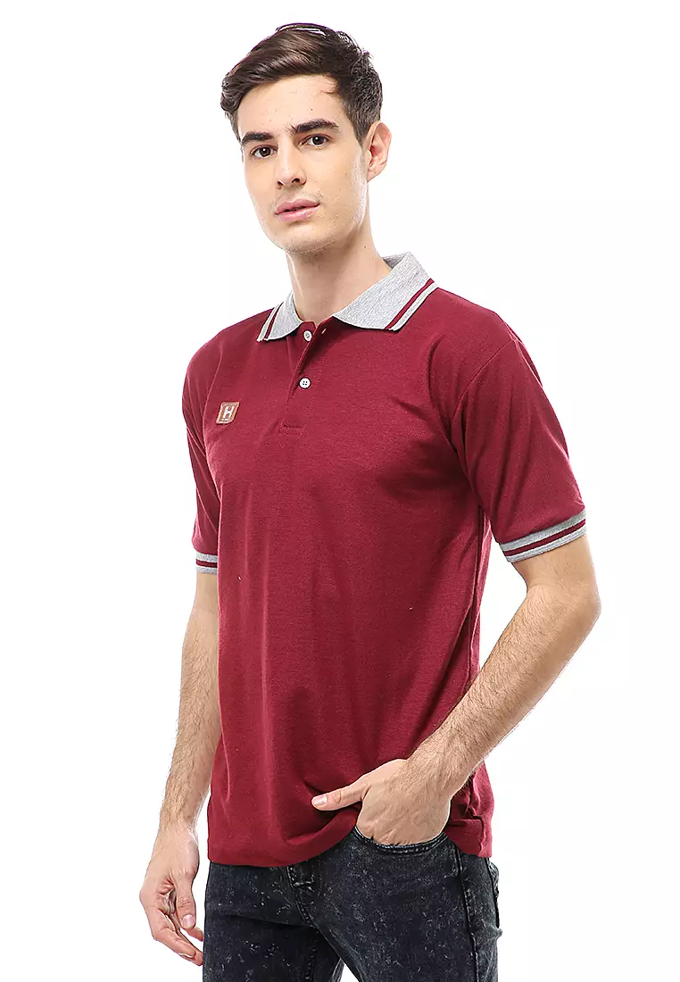 Jack T-Shirt Atasan Kasual Kaos Polos Pria Kerah Lengan Pendek Material Cotton ORIGINAL - Maroon