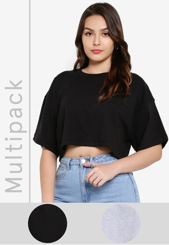 MISSGUIDED multi 2 Pack Drop Shoulder Oversized Crop Top 558CDAA3AB9513GS_1