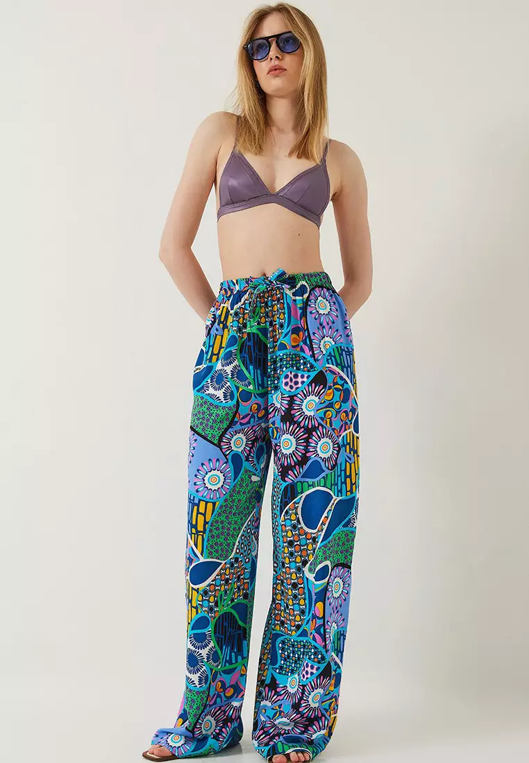 Waist Tied Patterned Trousers