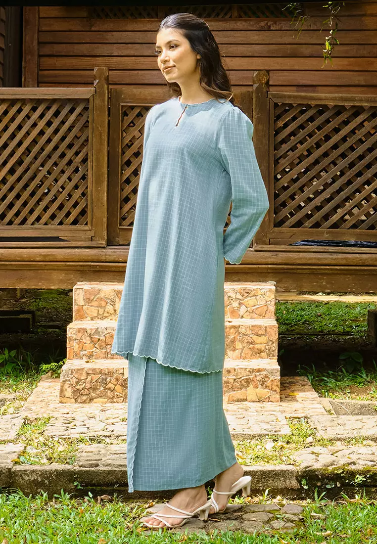 PREMIUM COTTON Norisa Blouse & Skirt - Turquoise Check