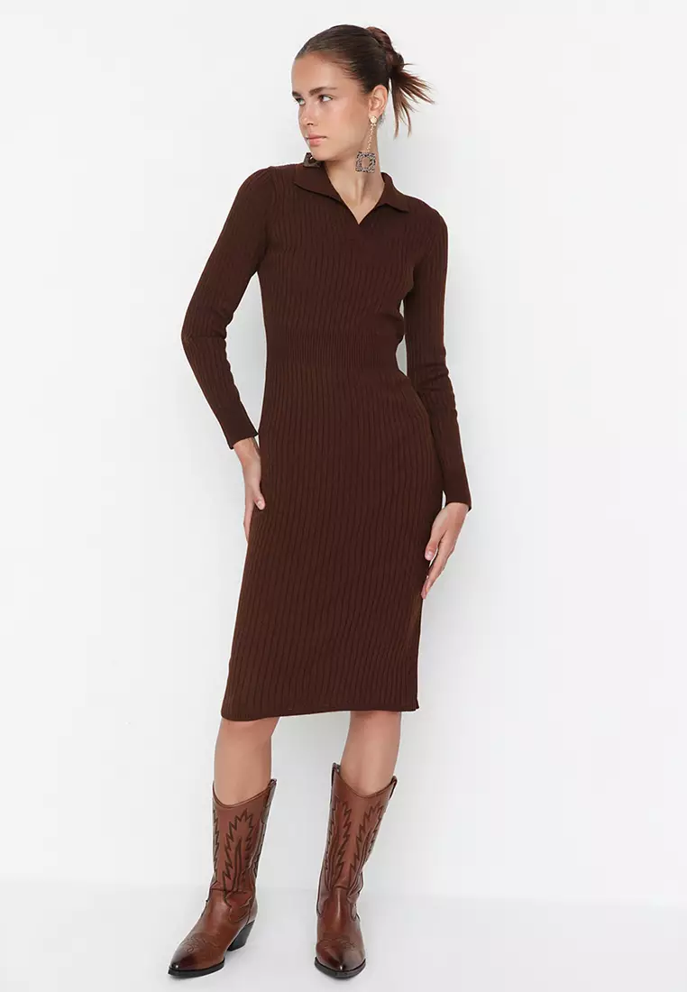 Long Sleeves Knit Polo Dress