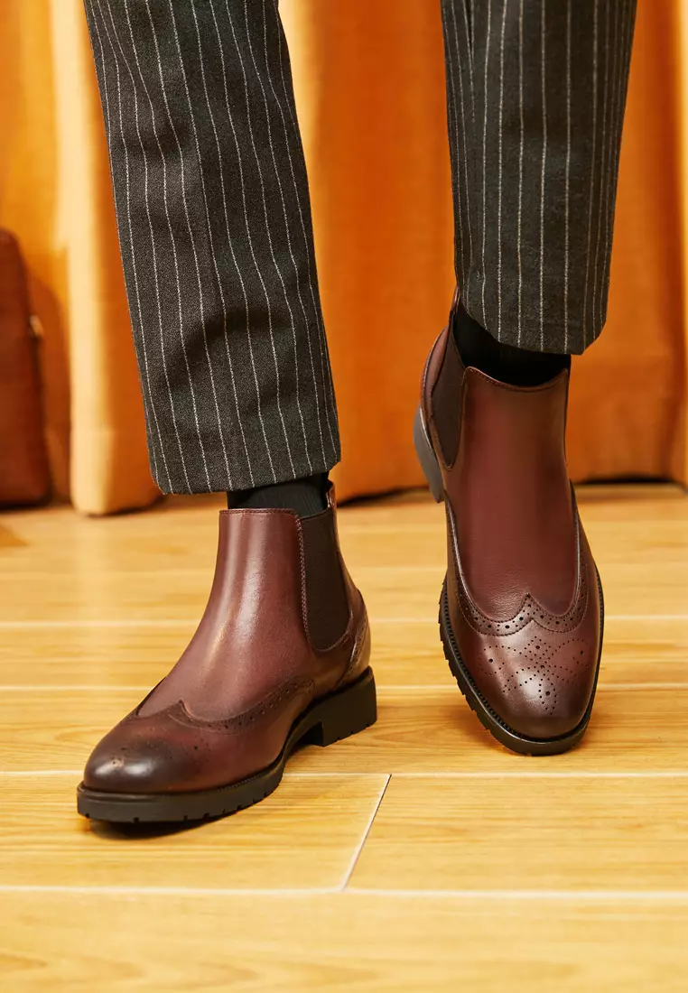 Brogue Sandpapery Suede Chelsea boots