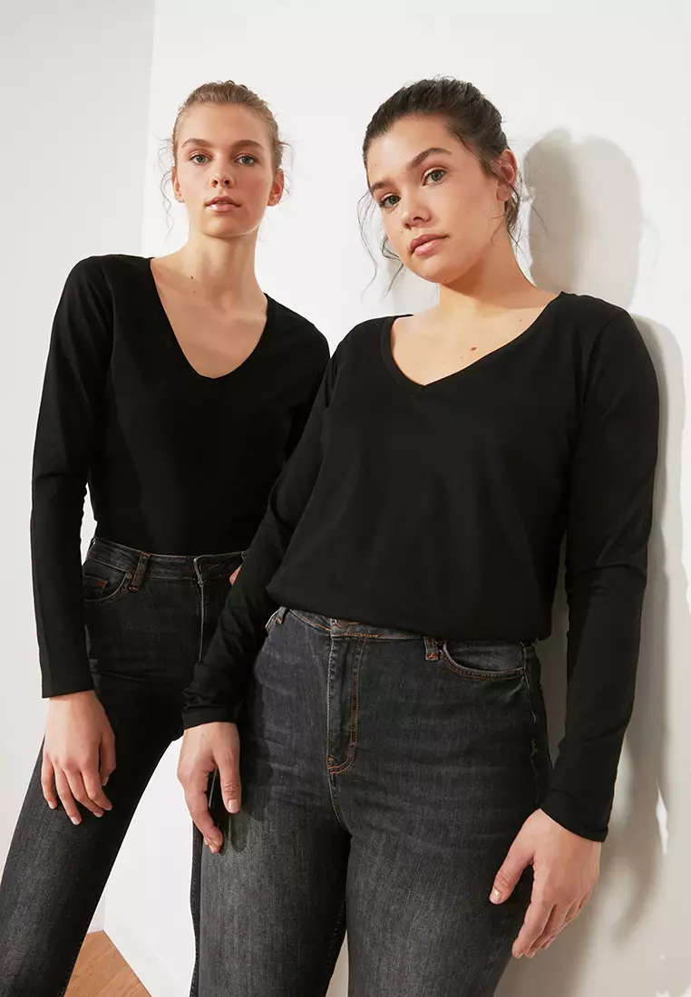 Cotton Long Sleeves V-Neck T-Shirt