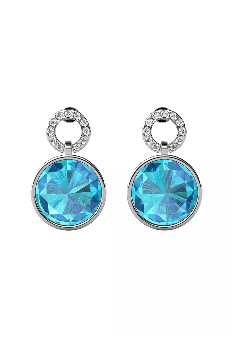 Allure Round Earring Aquamarine WG - Anting Crystal Luvea Premium Collection by Her Jewellery
