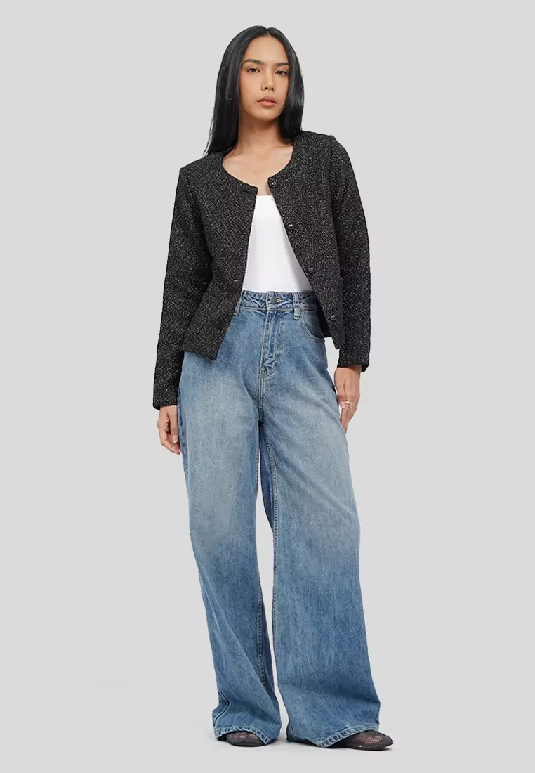 Round Neck Tweed Blazer