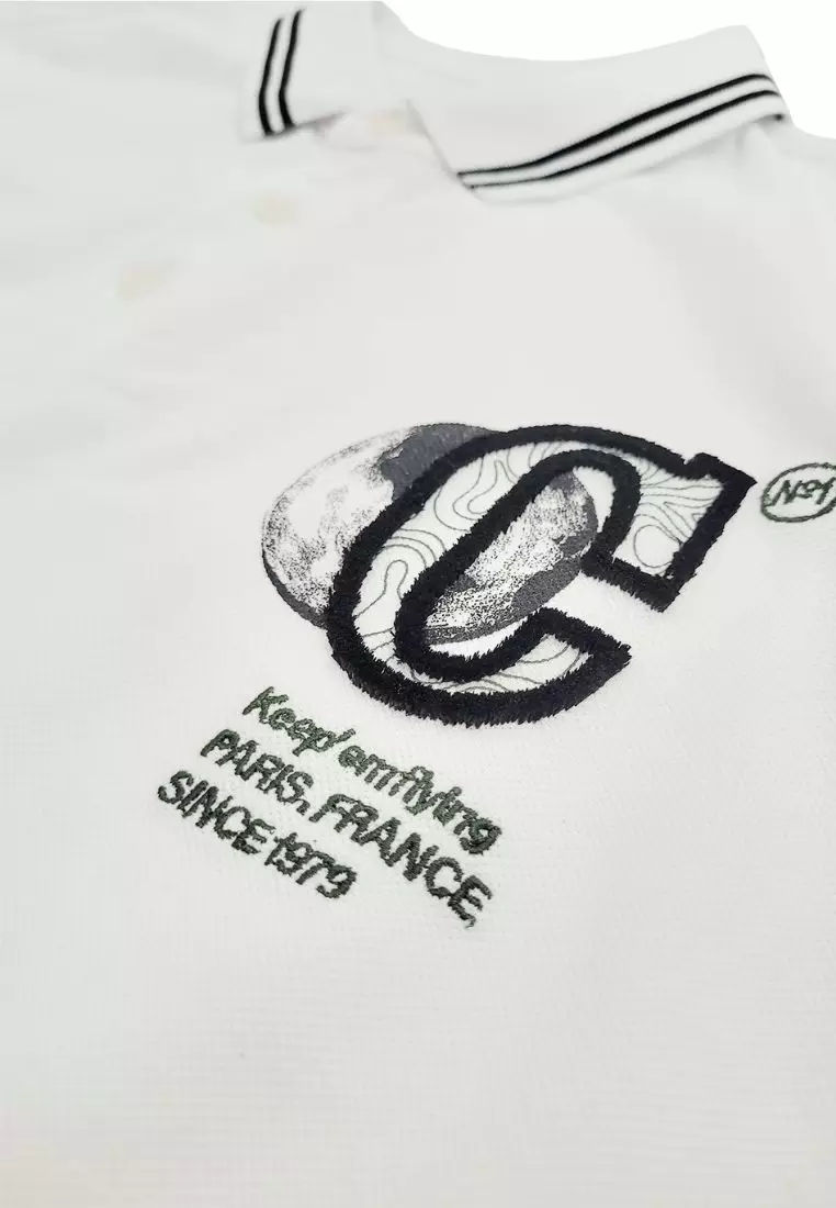 男裝地球刺綉印花POLO恤