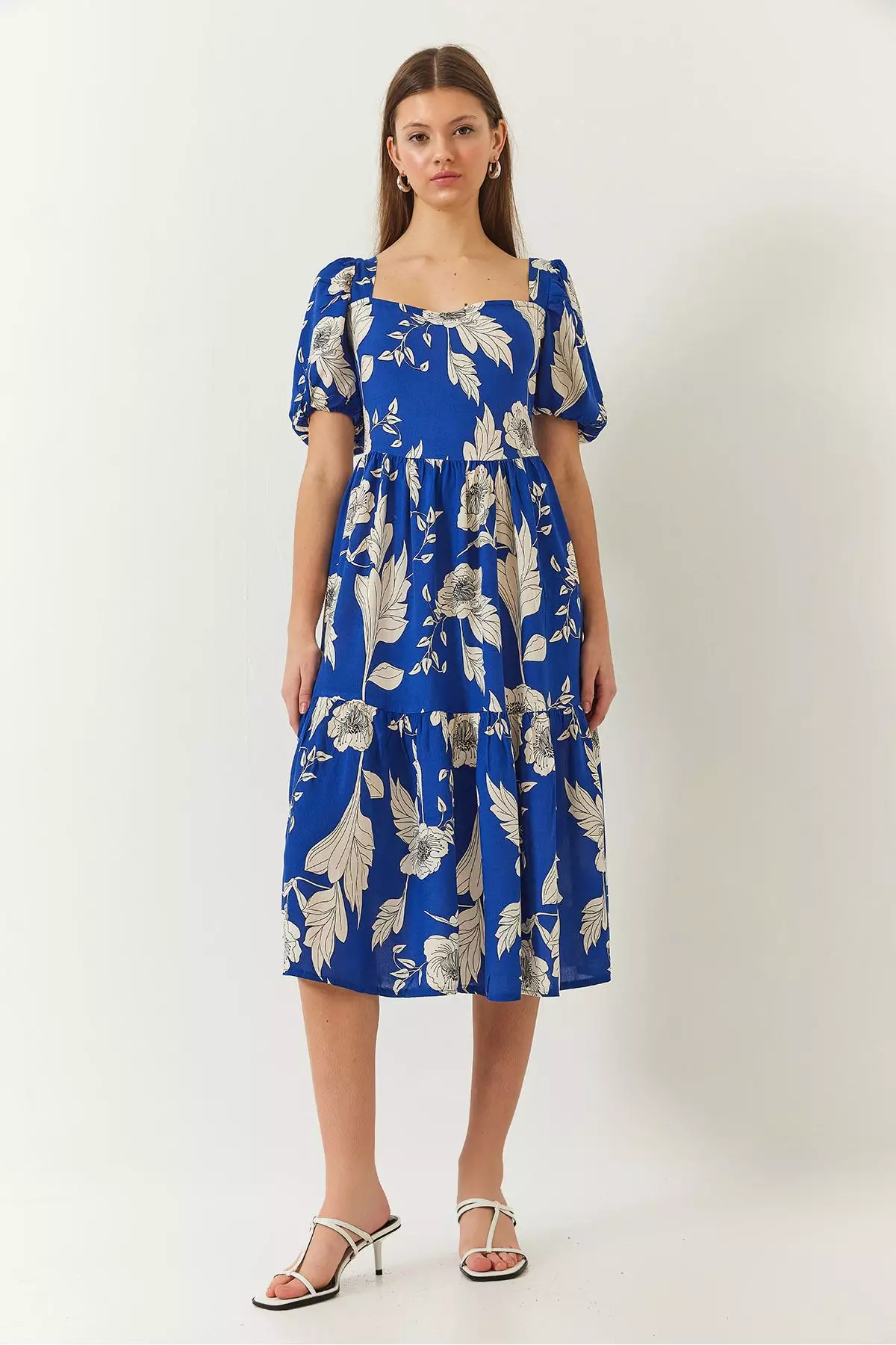 Women's Square Neck Watermelon Sleeve Floral Print Viscose Dress 60261441