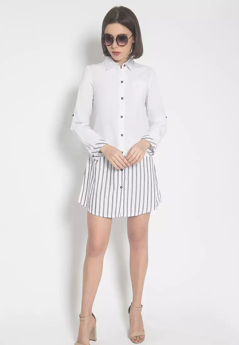 LGS - Kemeja Wanita - Salur - Putih - Slim Fit - LSH.380.P1377L.573.C-L/S