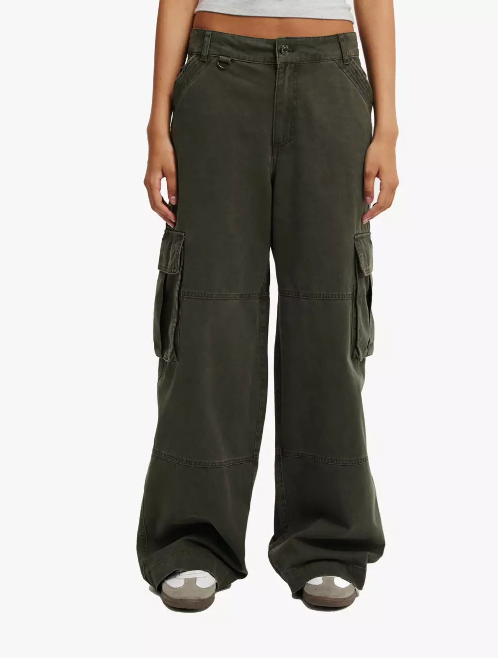 Cotton On - PANTS - Benny Cargo Pant - DARK WASHED GREEN