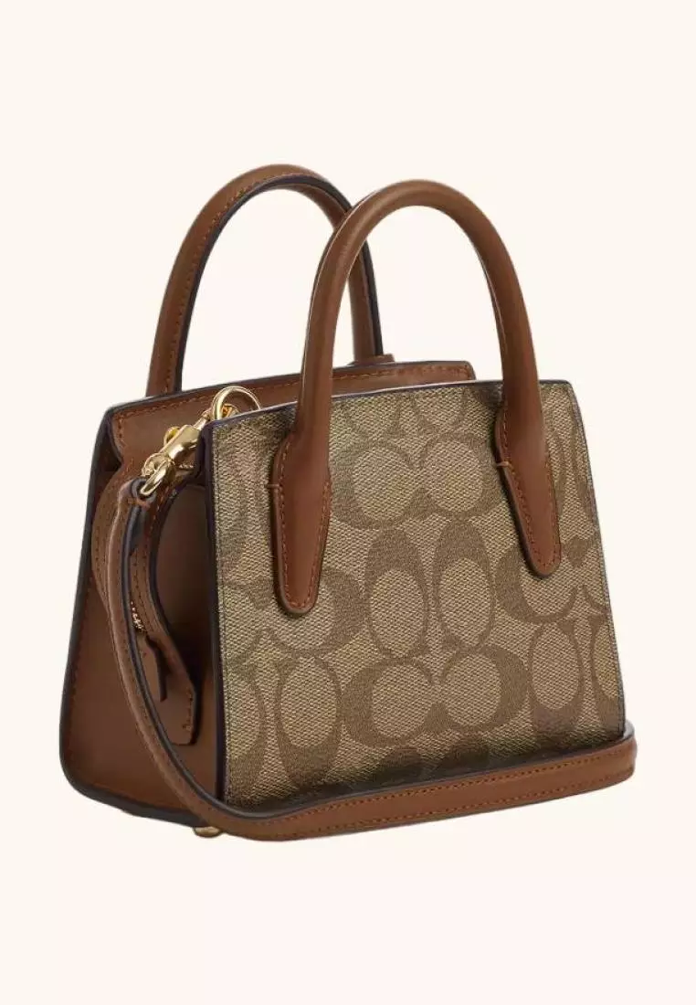 Coach Andrea Mini Carryall In Signature Canvas Khaki Saddle
